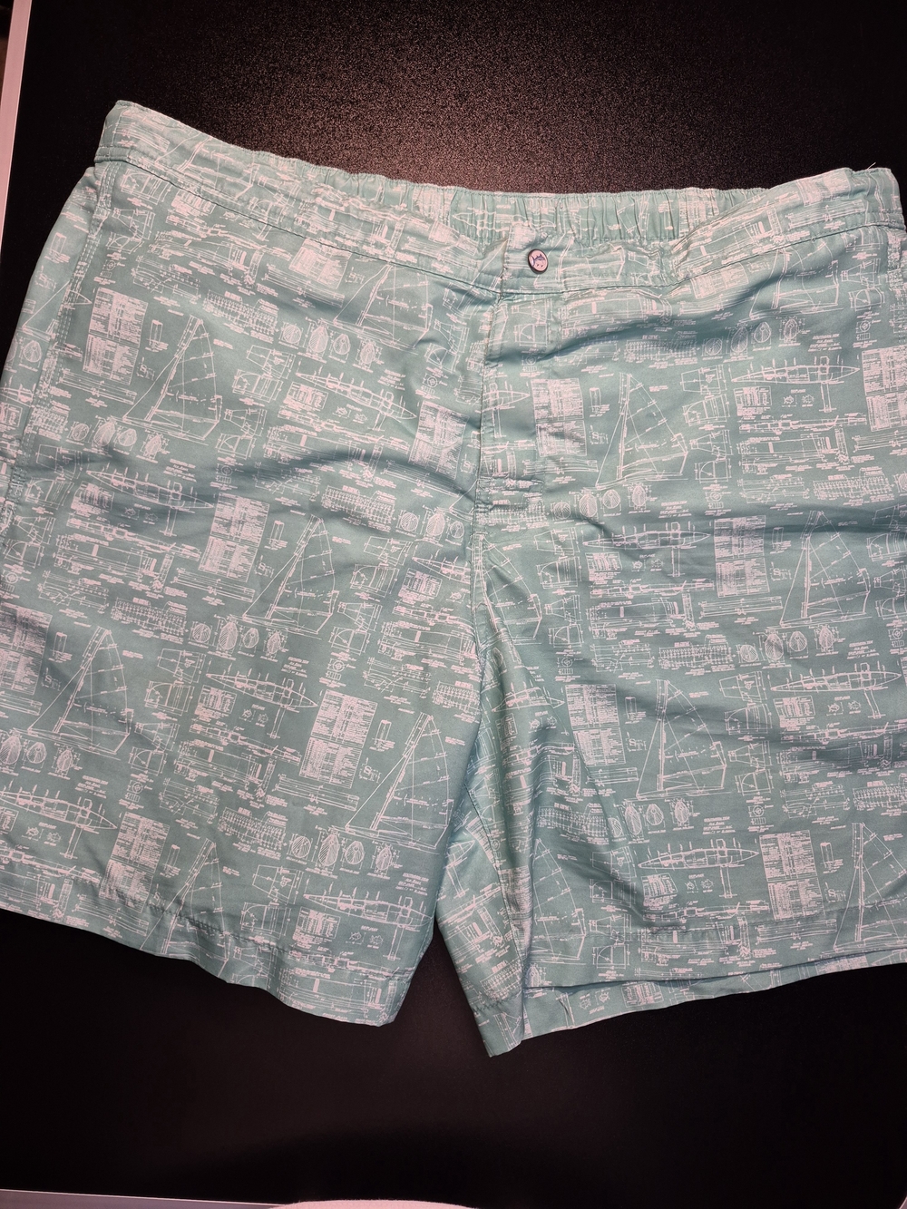 Southern Tide Aqua Nautical Print Swim Trunks 5009